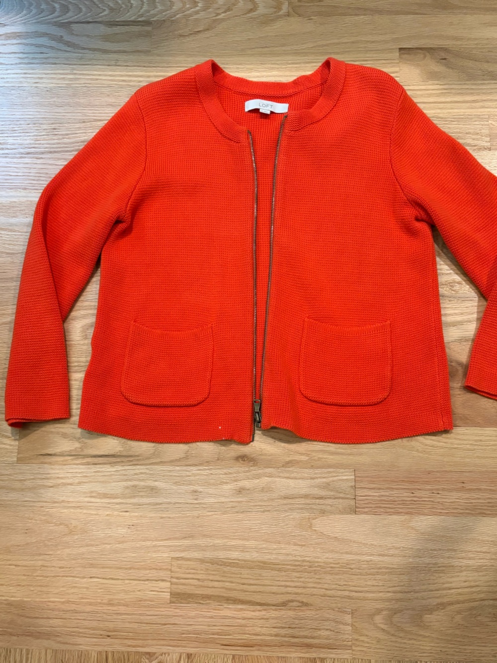 LOFT Women's Orange Zip-Front 100% Cotton Knit Jacket